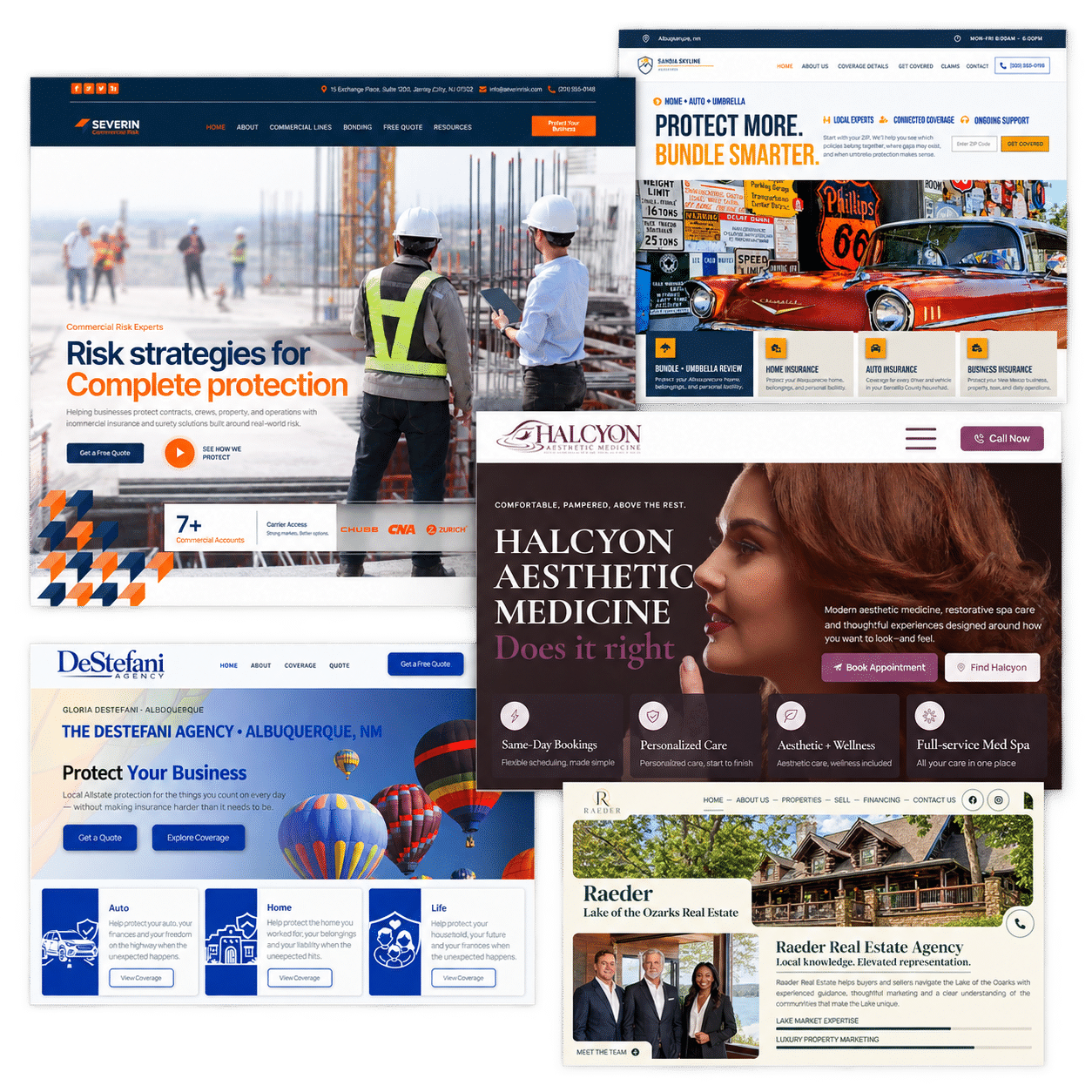 Custom website development examples for insurance, healthcare and real estate businesses
